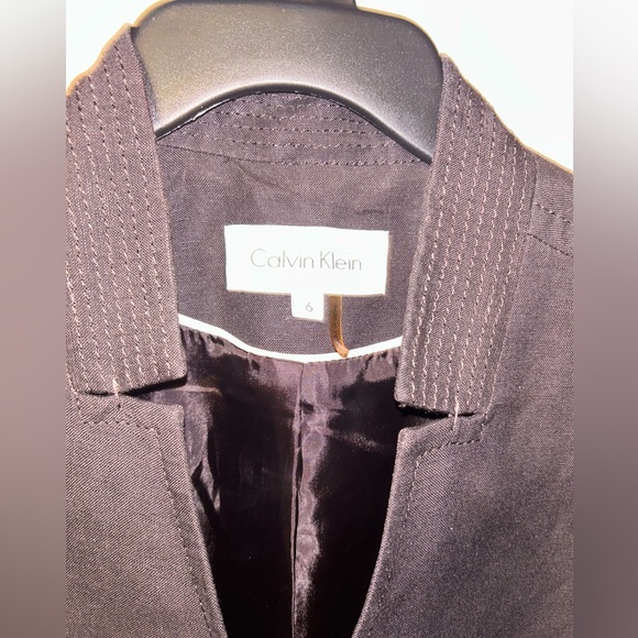 Calvin Klein Blazer - deep chocolate brown linen blend button front - Picture 3 of 11